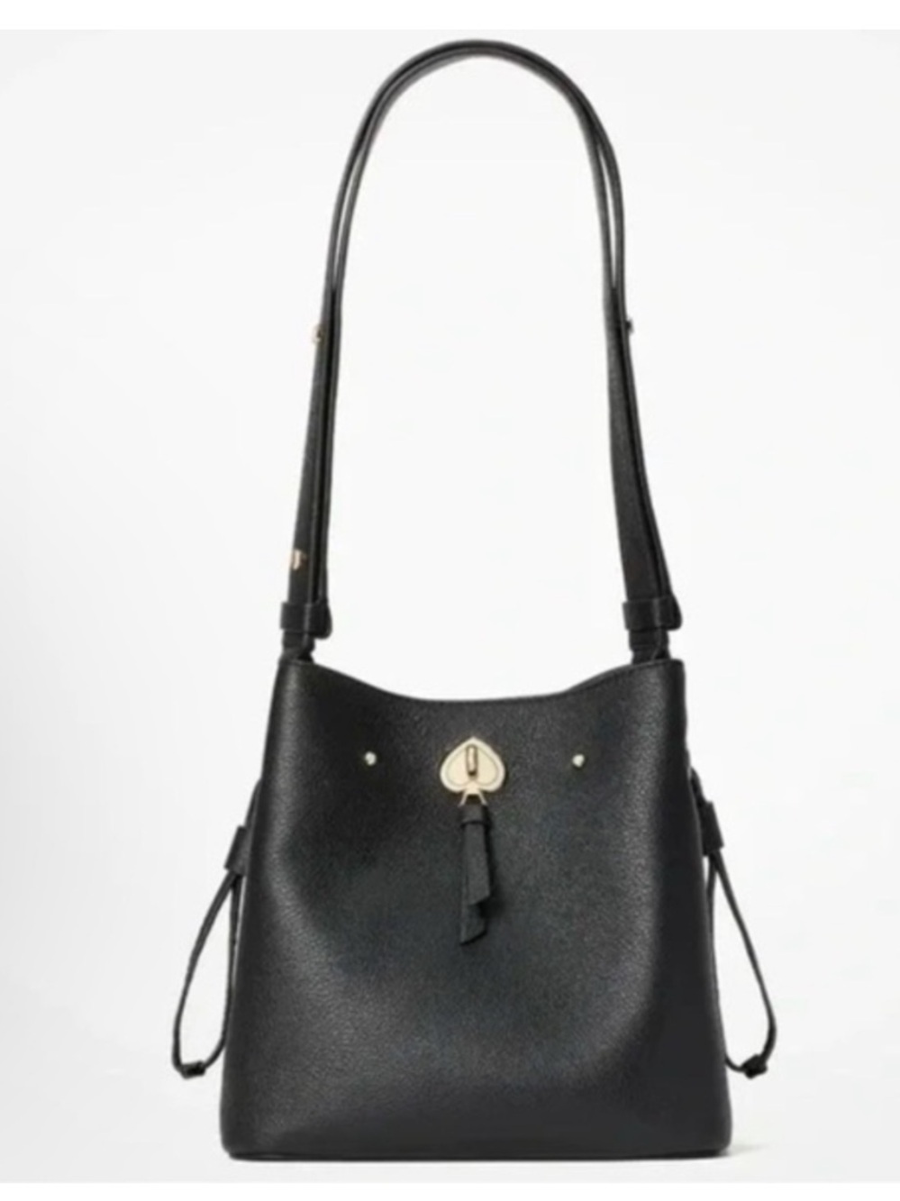 Kate Spade Marti Black Pebble Leather Bucket Bag Heart Lock
